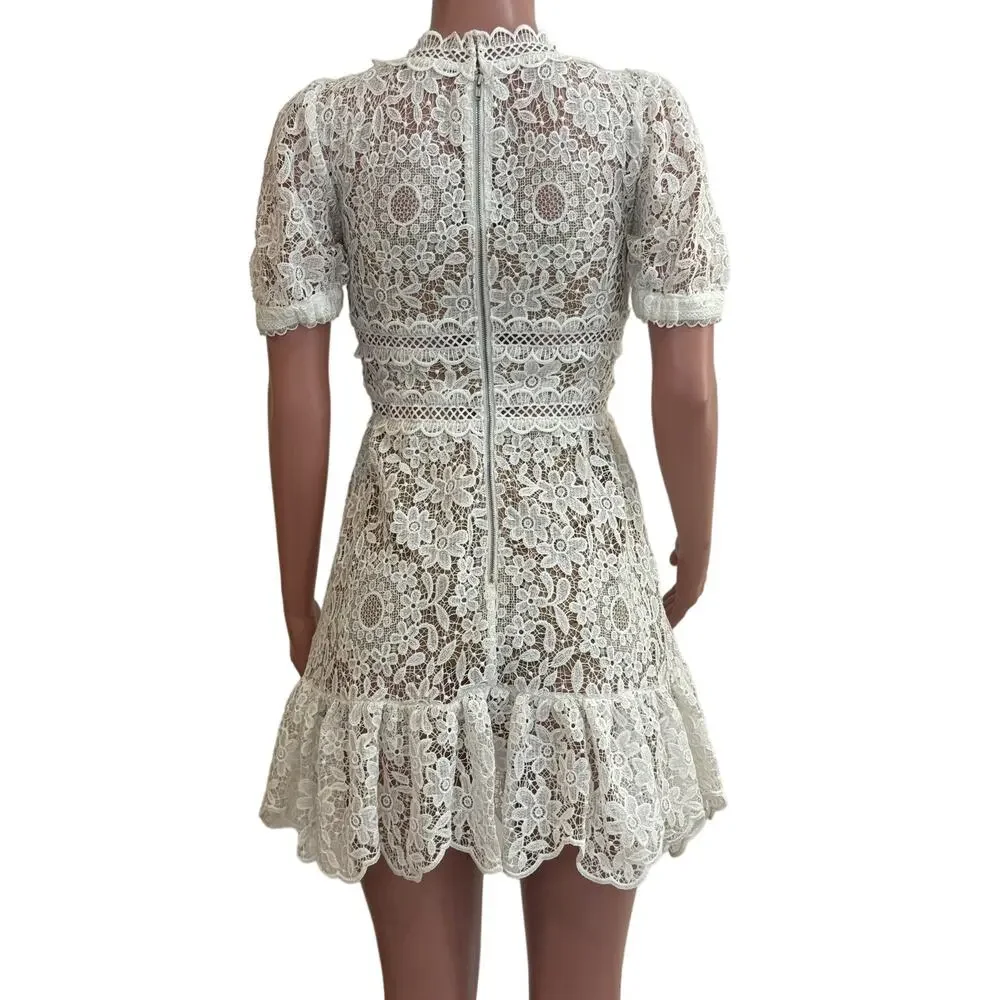 Self Portrait White Guipure Lace Mini Dress Womens 4 US Bridal Wedding - Picture 4 of 16